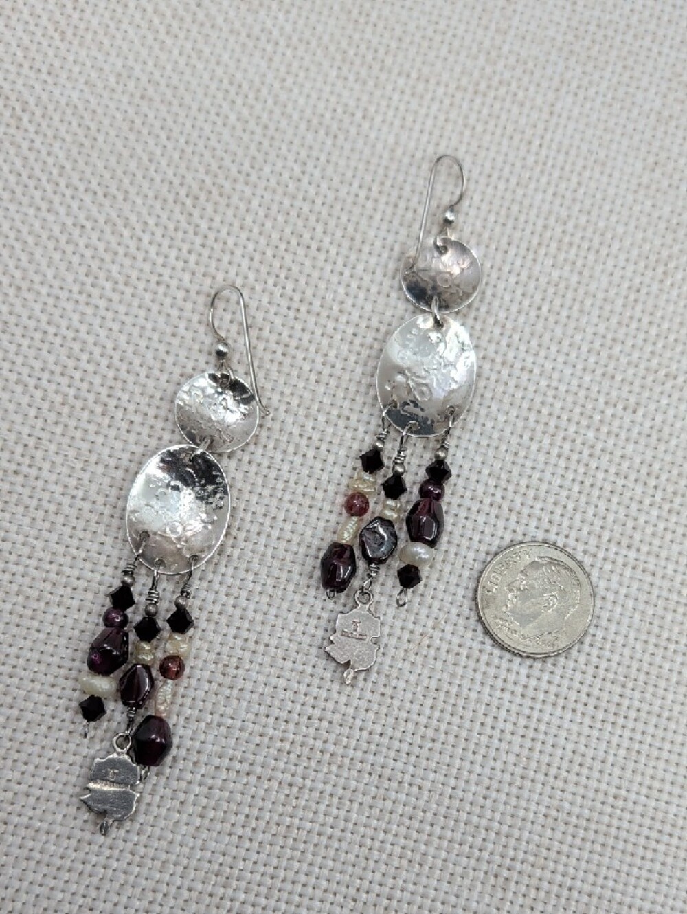 Vintage 925 Sterling Silver Floral Repoussé Chandelier Earrings 3" - Picture 14 of 17